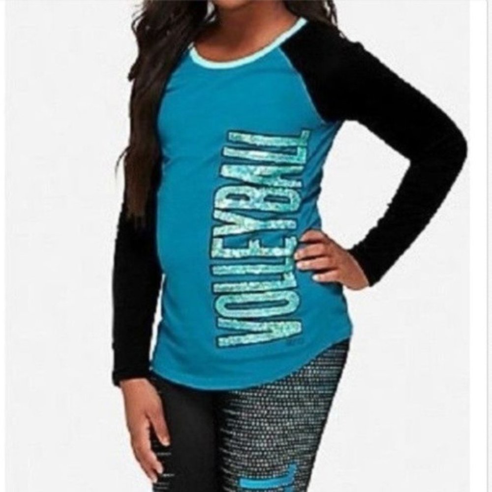 Girls Shirt Top Volleyball Bling Sparkle Long Sleeve T Girls Sequin Size 16 20